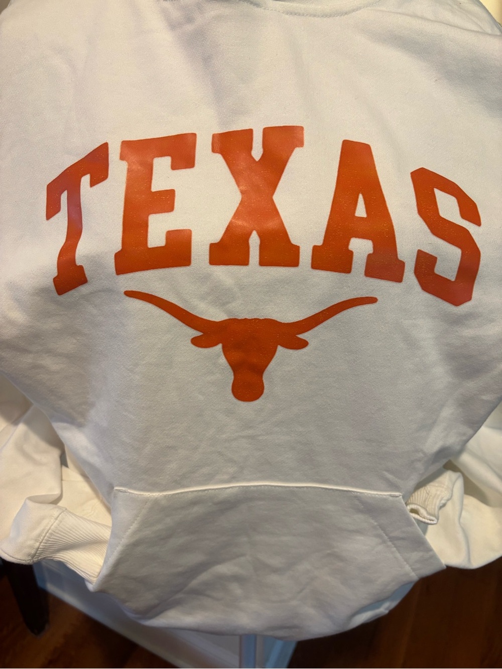 White Hoodie with Orange TEXAS and Longhorn Graphic
